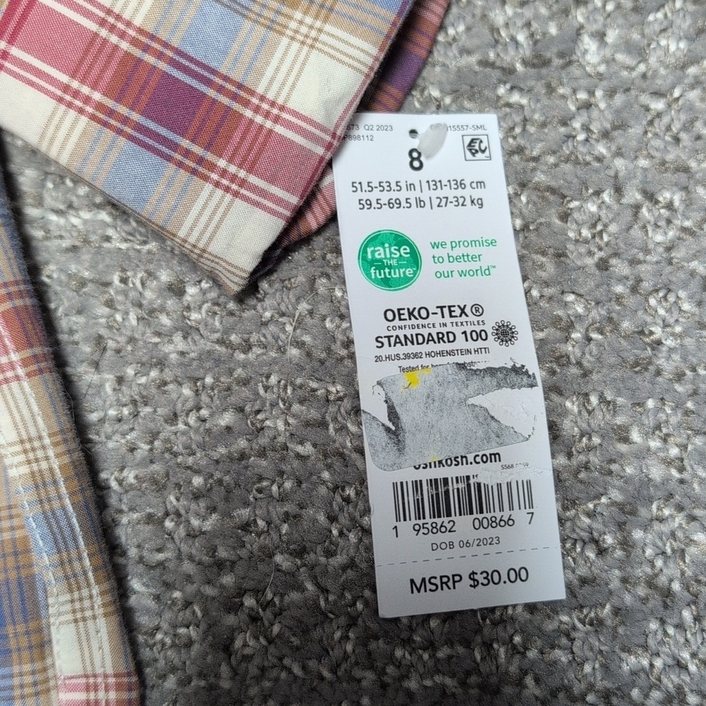 OshKosh B'gosh Boys Plaid Shirt - Red, Blue, White NWT Size 8 - Picture 5 of 7